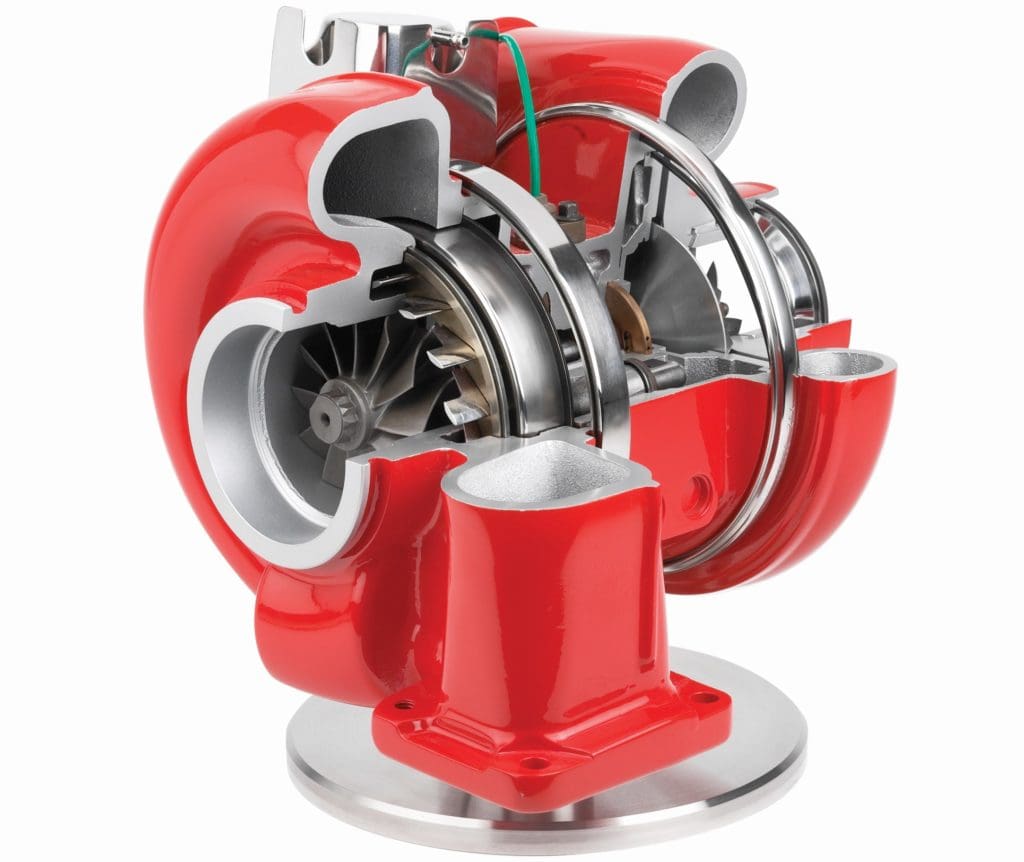 Cummings turbocharger cutaway showing dynamic sealing rings